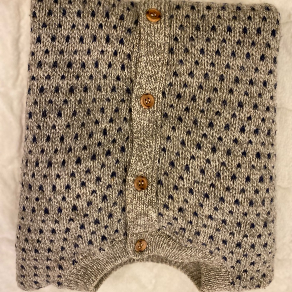 Woolrich button-down sweater in beige and navy blue Birds Eye - Picture 2 of 14